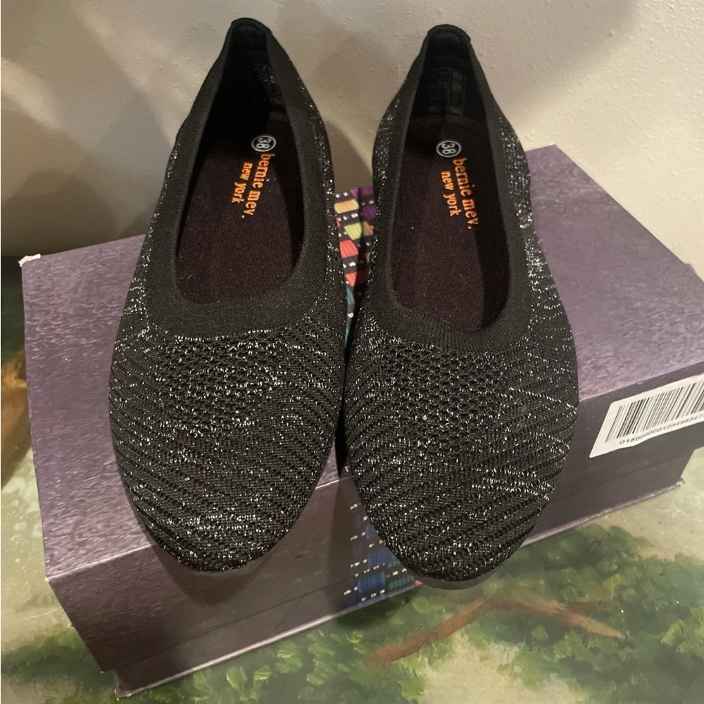 Bernie Mev. Black and Silver Women's Flats Size 38 Nikki